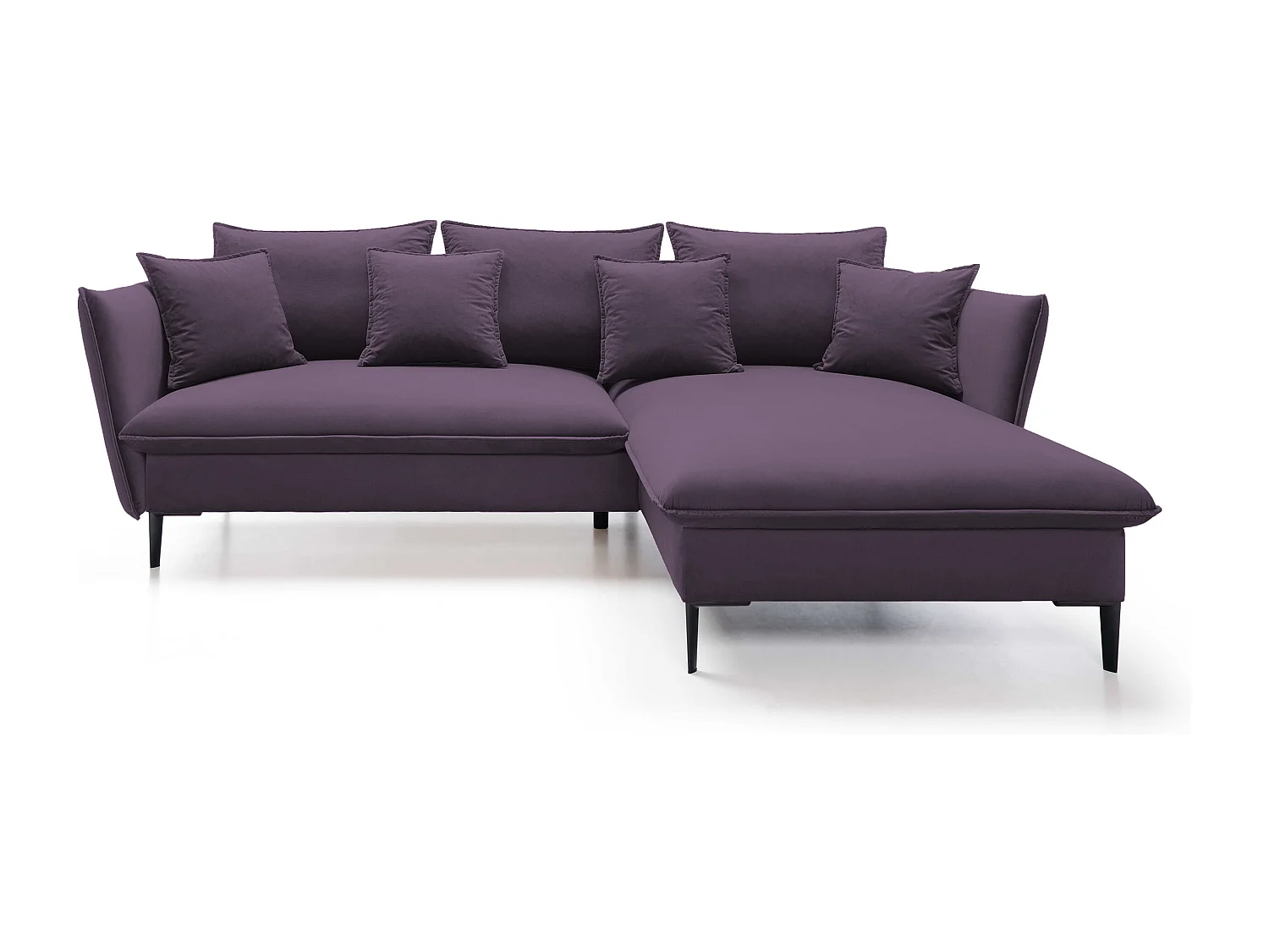 Canapé d'angle GLOSS convertible, ottomane & pieds dorés – canapé en velours style GLOSSour avec coussins déco, 258x167x91 cm, côté droit GRIS CLAIR