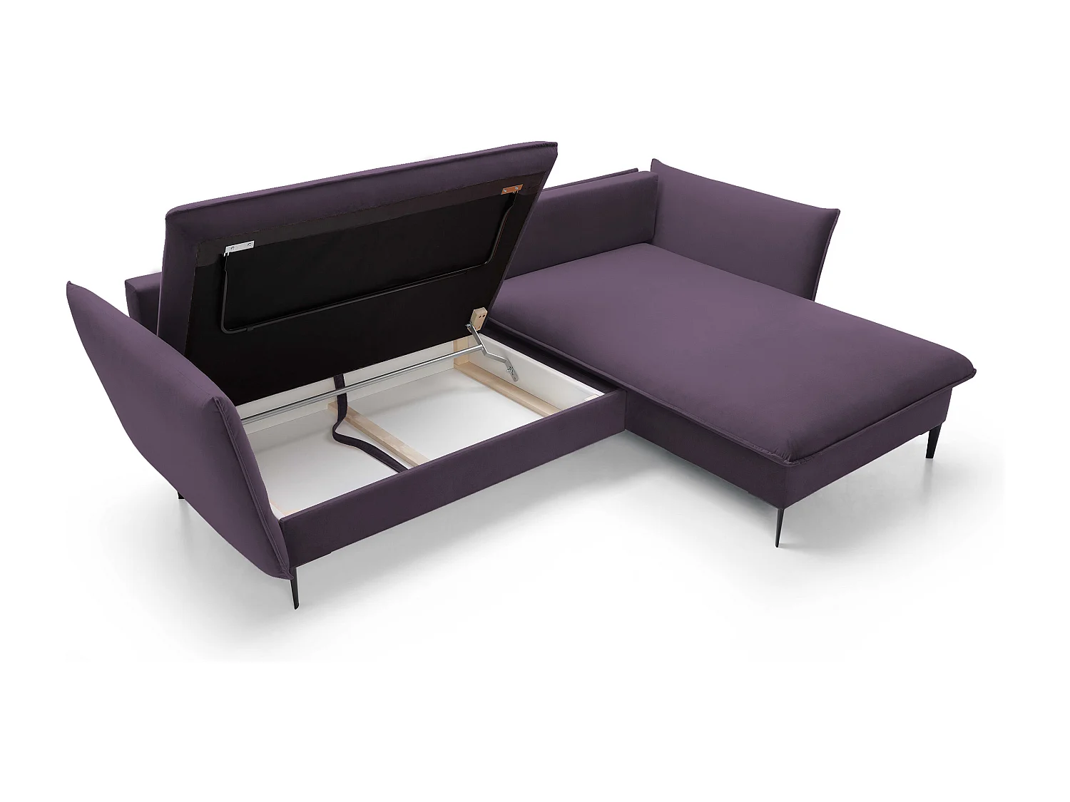 Canapé d'angle GLOSS convertible, ottomane & pieds dorés – canapé en velours style GLOSSour avec coussins déco, 258x167x91 cm, côté droit GRIS CLAIR