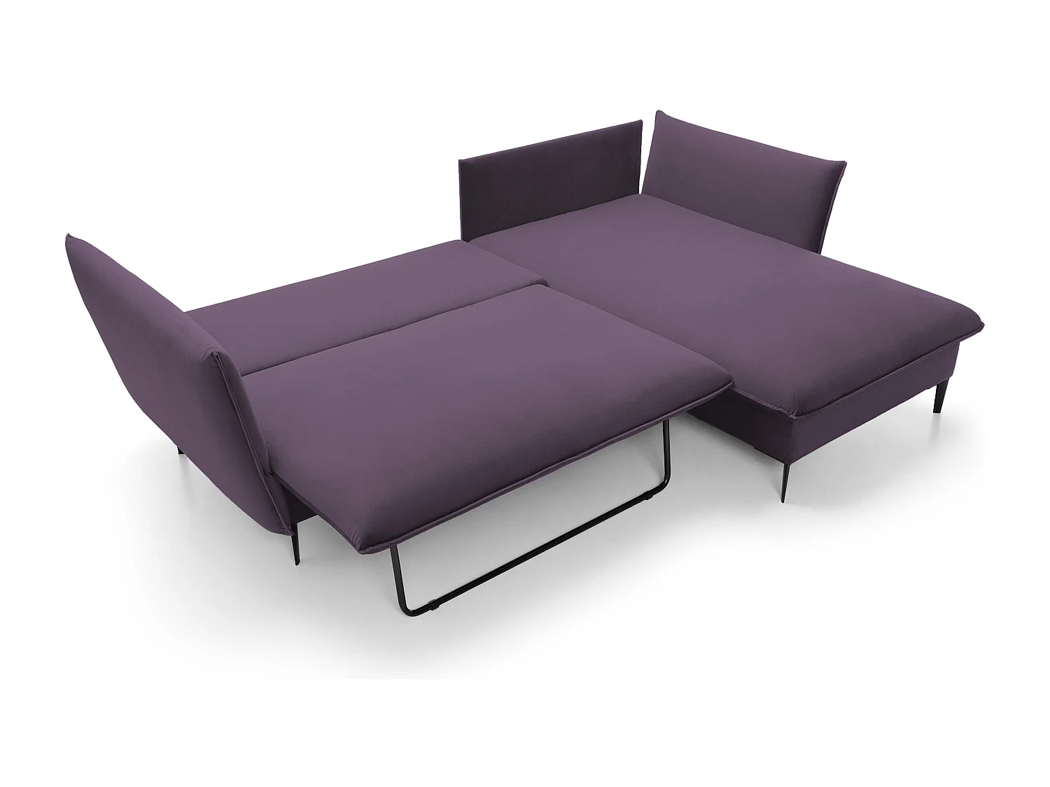 Canapé d'angle GLOSS convertible, ottomane & pieds dorés – canapé en velours style GLOSSour avec coussins déco, 258x167x91 cm, côté droit GRIS CLAIR