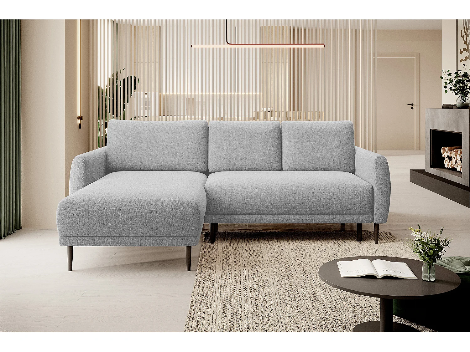ECKSOFA BONO Stilvolles Sofa mit Schlaffunktion, Robuste Holzfüße, Elegante Armlehnen, Tiefe Sitzfläche 226x164x88cm, Linke Seite Esche