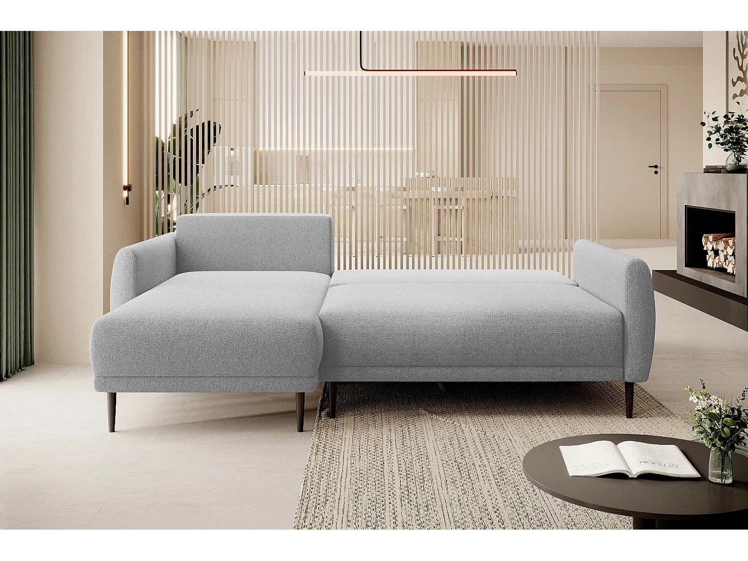ECKSOFA BONO Stilvolles Sofa mit Schlaffunktion, Robuste Holzfüße, Elegante Armlehnen, Tiefe Sitzfläche 226x164x88cm, Linke Seite Esche
