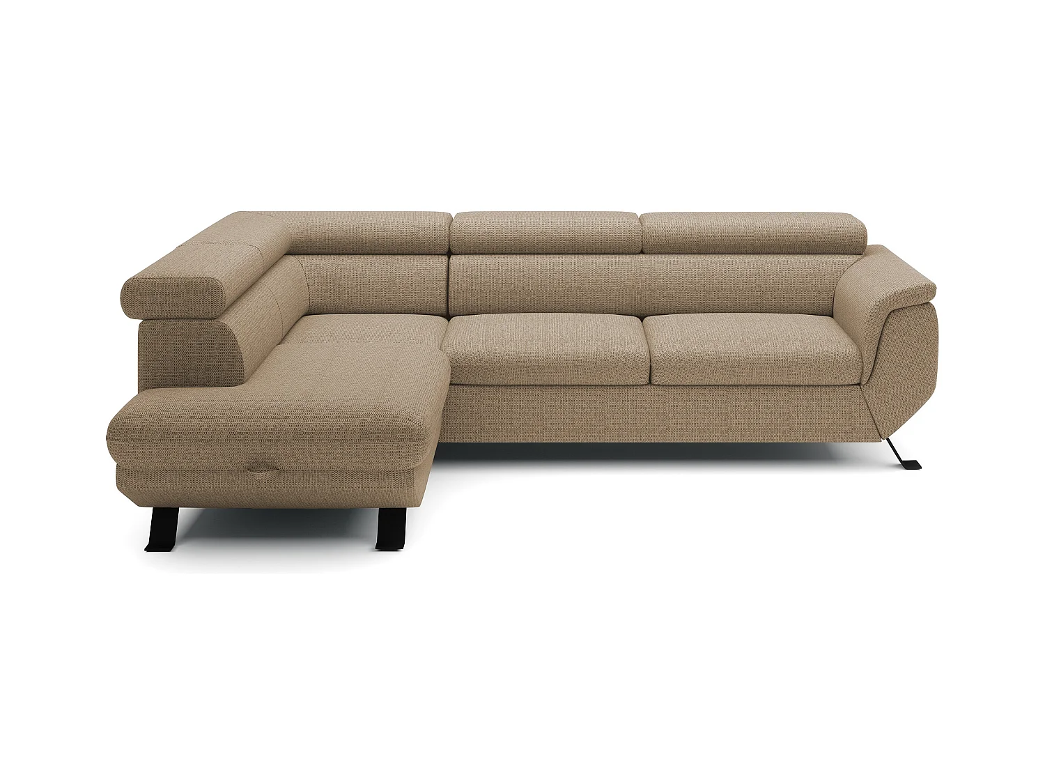 Canapé RAVEN L avec fonction de couchage, compartiment à literie, indépendant, rembourré avec têtières réglables 257x198x96 cm Côté gauche Cappuccino