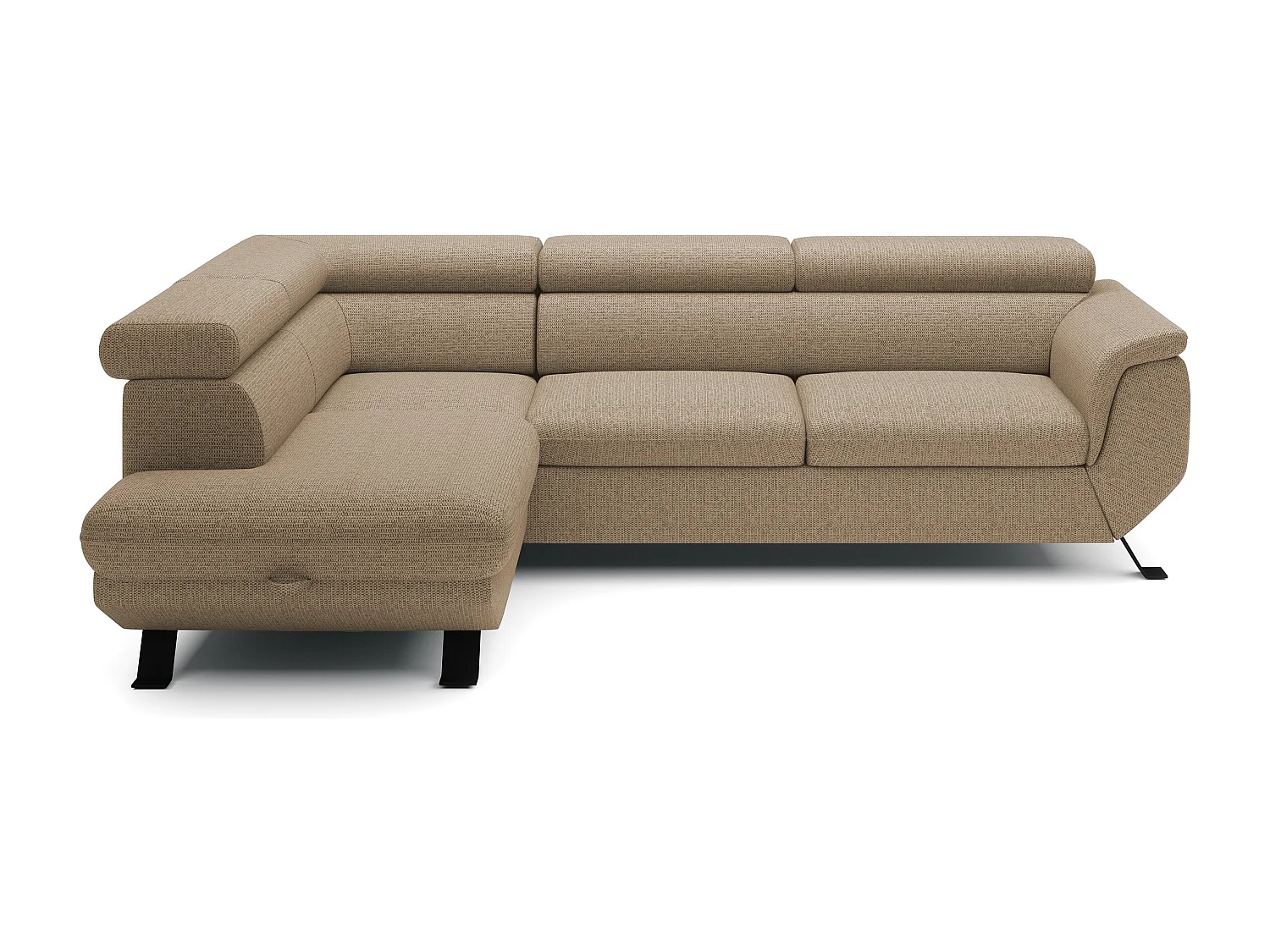 Canapé RAVEN L avec fonction de couchage, compartiment à literie, indépendant, rembourré avec têtières réglables 257x198x96 cm Côté gauche Cappuccino