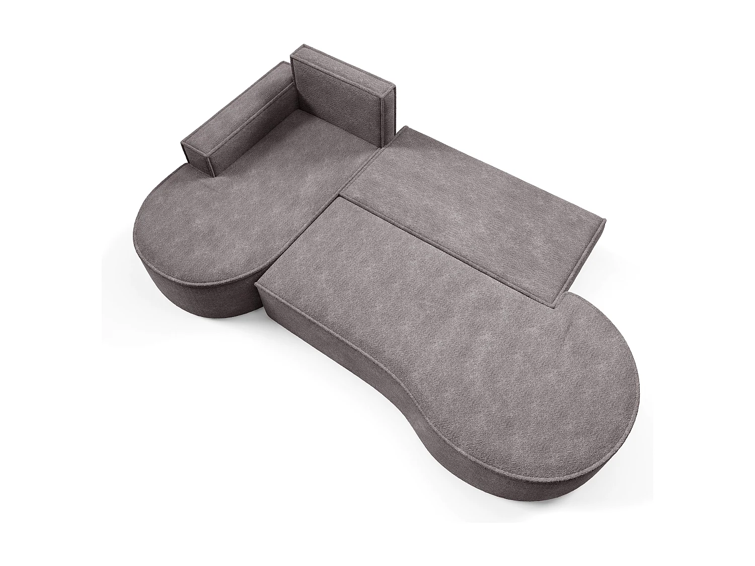 Canapé d'angle MOLLY avec couchage - Design arrondi, autoportant, 140x207 cm, 3 coussins, tissu Abriamo, 277x157x88 cm, côté gauche gris soie
