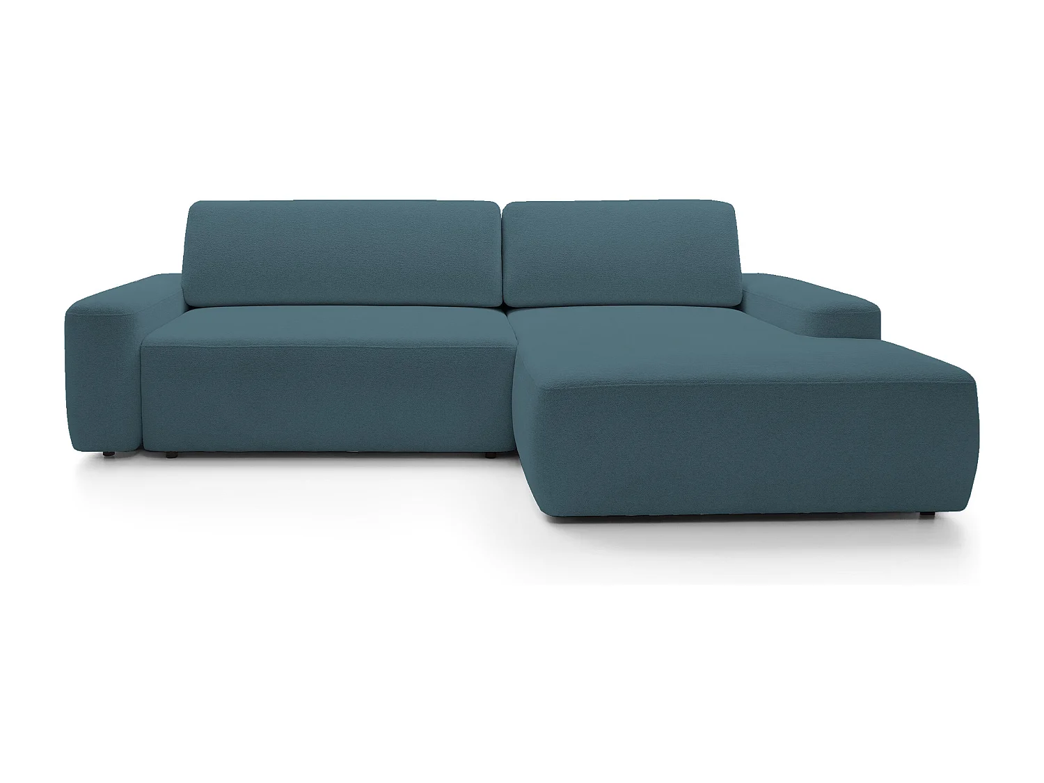 Canapé d’angle BOULI 4 places Raven, couchage 130x210cm, coffre, 264x162x82cm, droite vert lagon