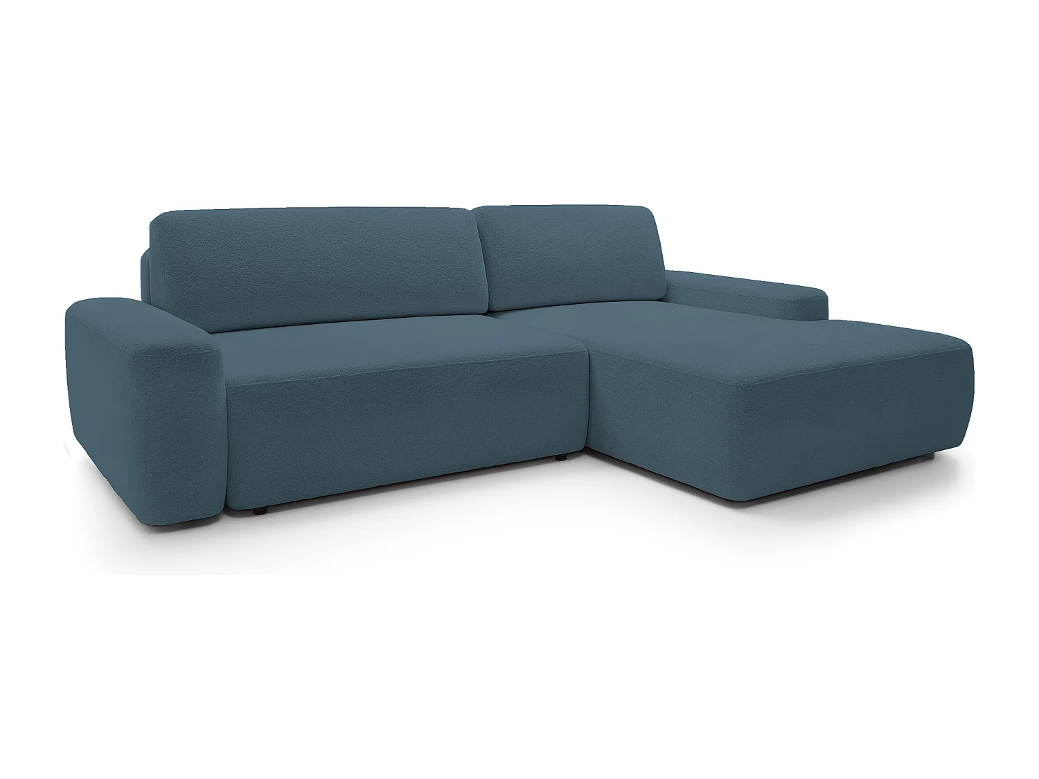 Canapé d’angle BOULI 4 places Raven, couchage 130x210cm, coffre, 264x162x82cm, droite vert lagon