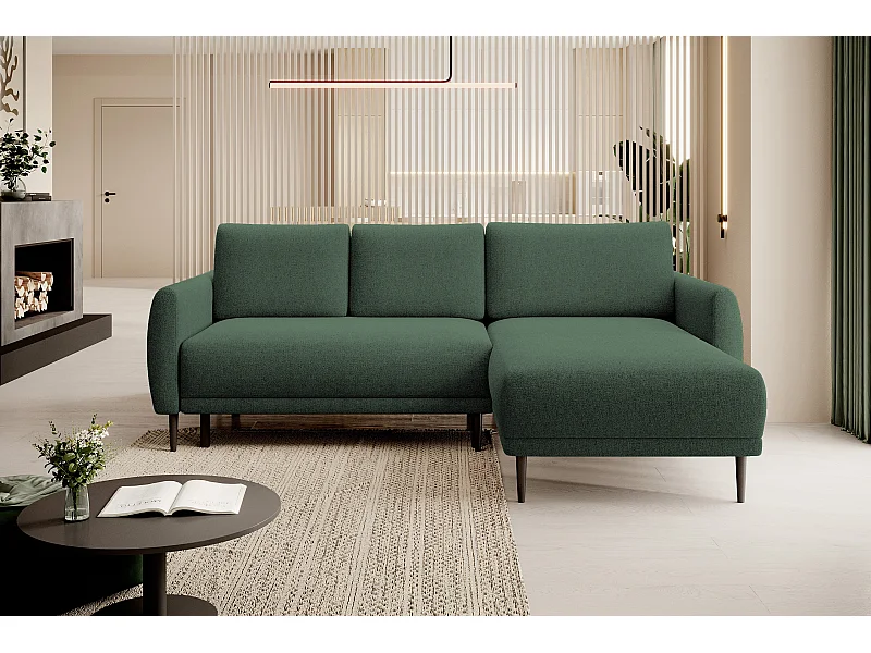 CANAPE BONO Canapé élégant avec fonction sommeil, Pieds en bois robustes, Accoudoirs élégants, Assise profonde 226x164x88cm, Côté droit Vert forêt