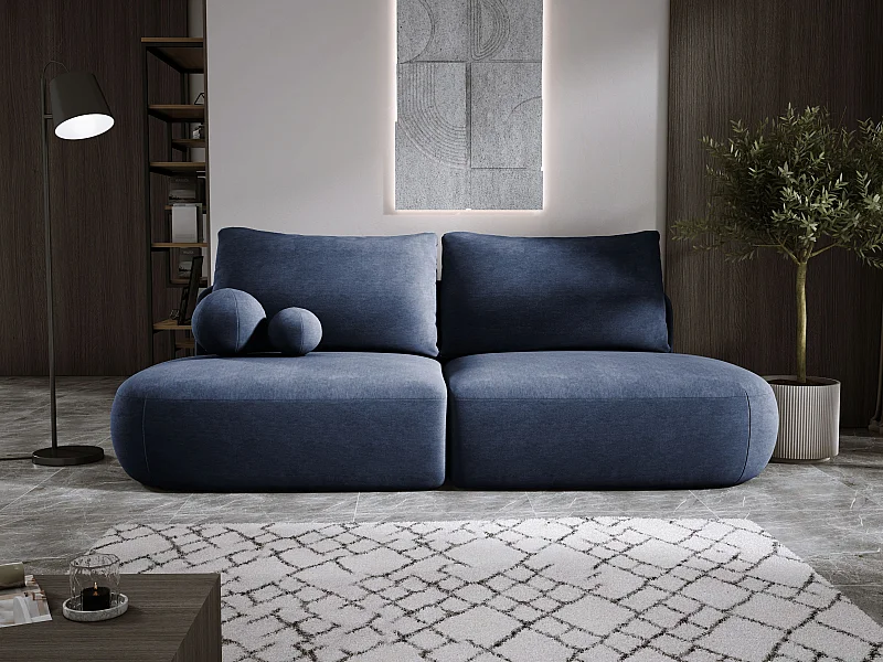 Schlafsofa Moderne  BABU mit Schlaffunktion – 3-Sitzer Sofa mit Bettkasten, DL-Automat, 2 Rückenkissen, 2 Zierkissen, 240x90x90 cm Blau