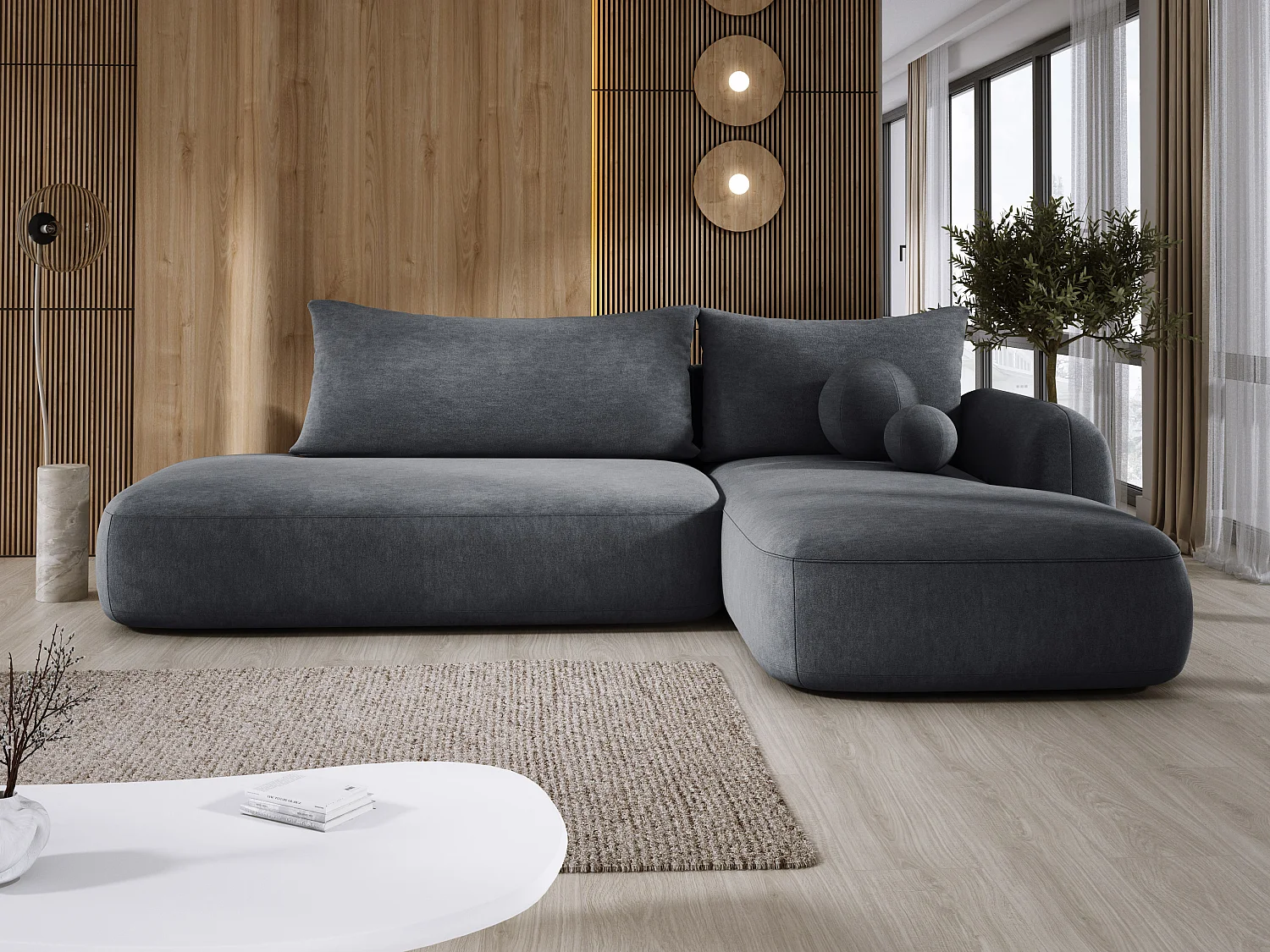 Canapé d'angle BABU avec lit – Sofa convertible moderne CLOUD, 300x105x60cm, côté droit, Gris