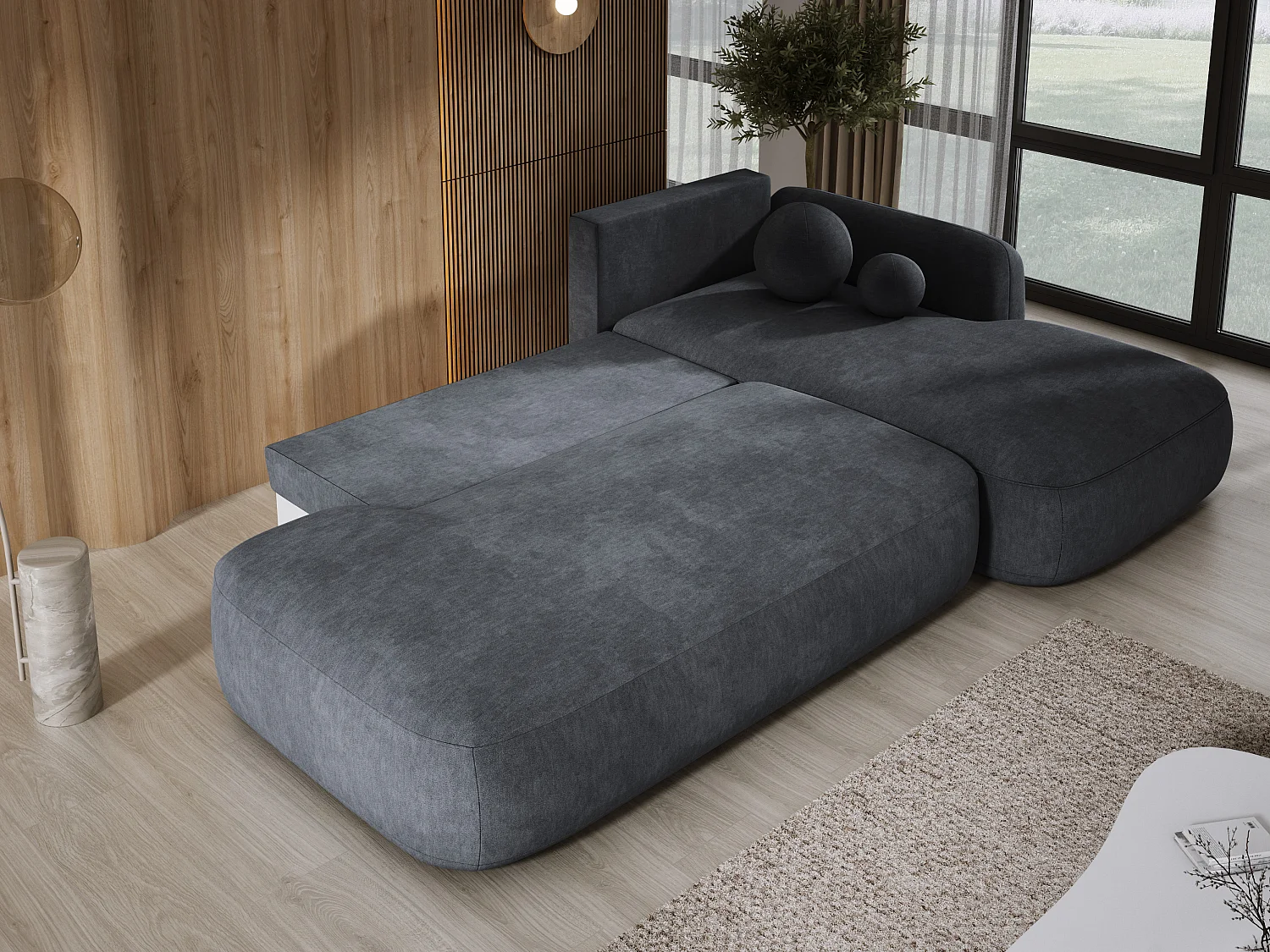 Canapé d'angle BABU avec lit – Sofa convertible moderne CLOUD, 300x105x60cm, côté droit, Gris