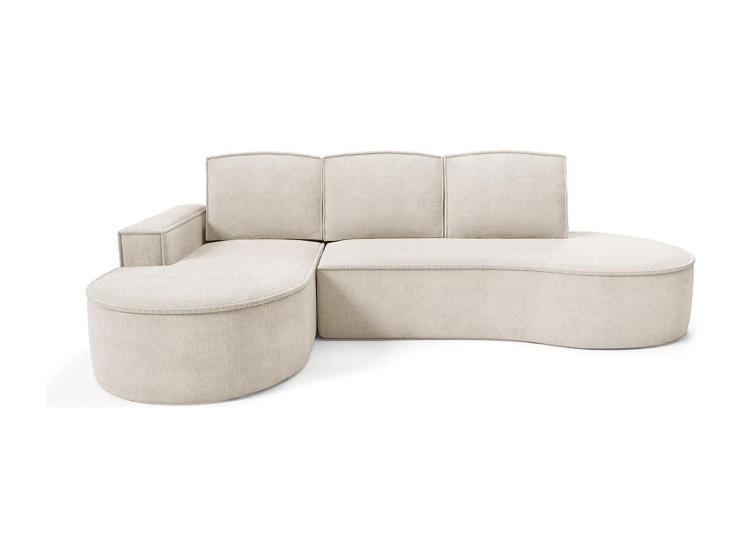 Ecksofa MOLLY mit Schlaffunktion – Halbrund, freistehend, Liegefläche 140x207 cm, 3 Kissen, Abriamo-Stoff, 277x157x88 cm, Links Beige