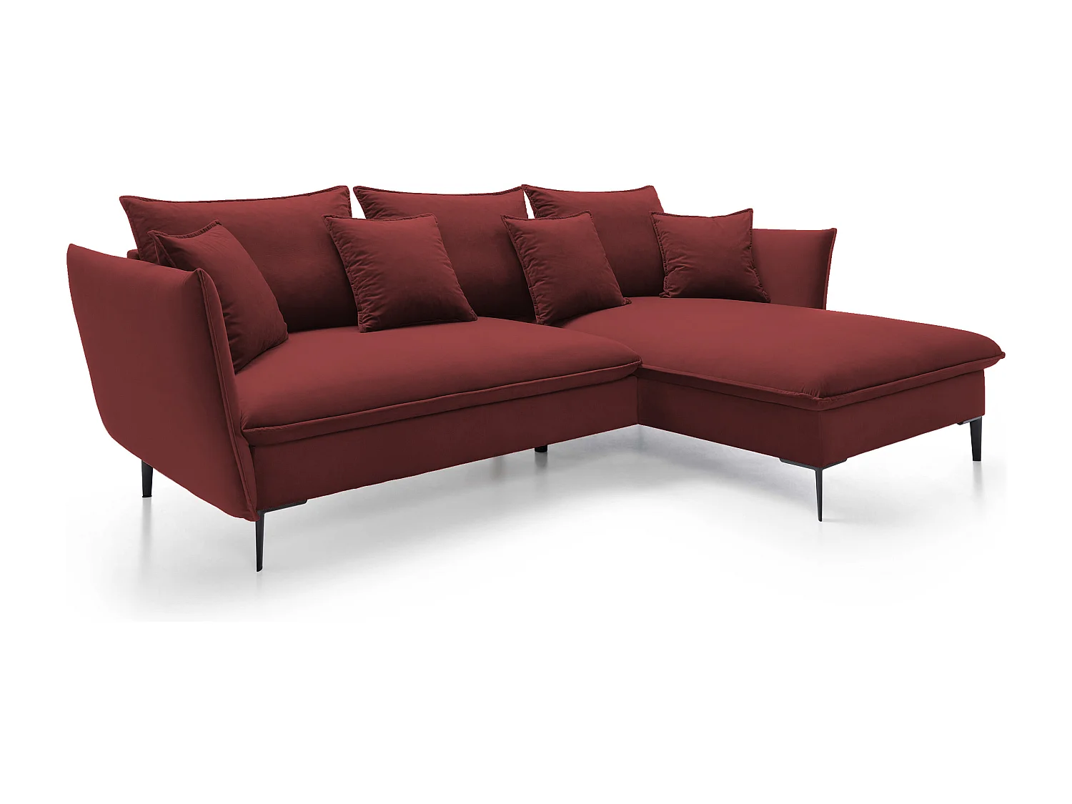 Narożnik GLOSS z funkcją spania, otomana, złote nogi, welur, styl GLOSSour, poduszki, 258x167x91cm, prawa strona monetowy