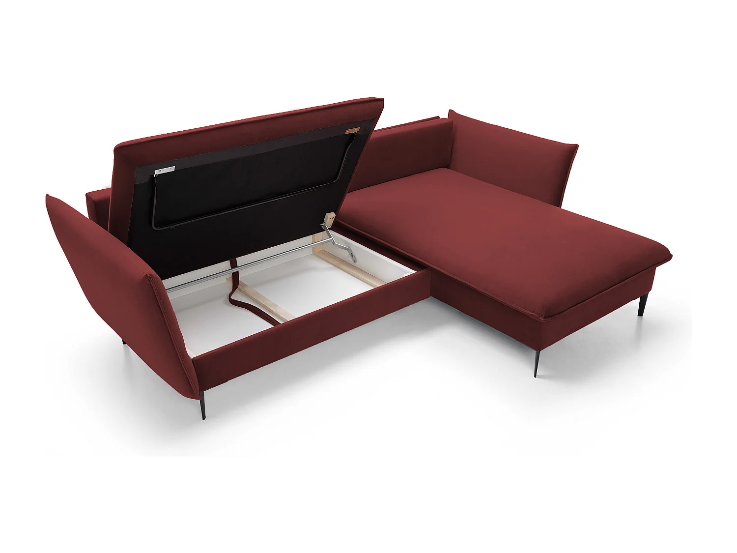 Narożnik GLOSS z funkcją spania, otomana, złote nogi, welur, styl GLOSSour, poduszki, 258x167x91cm, prawa strona monetowy