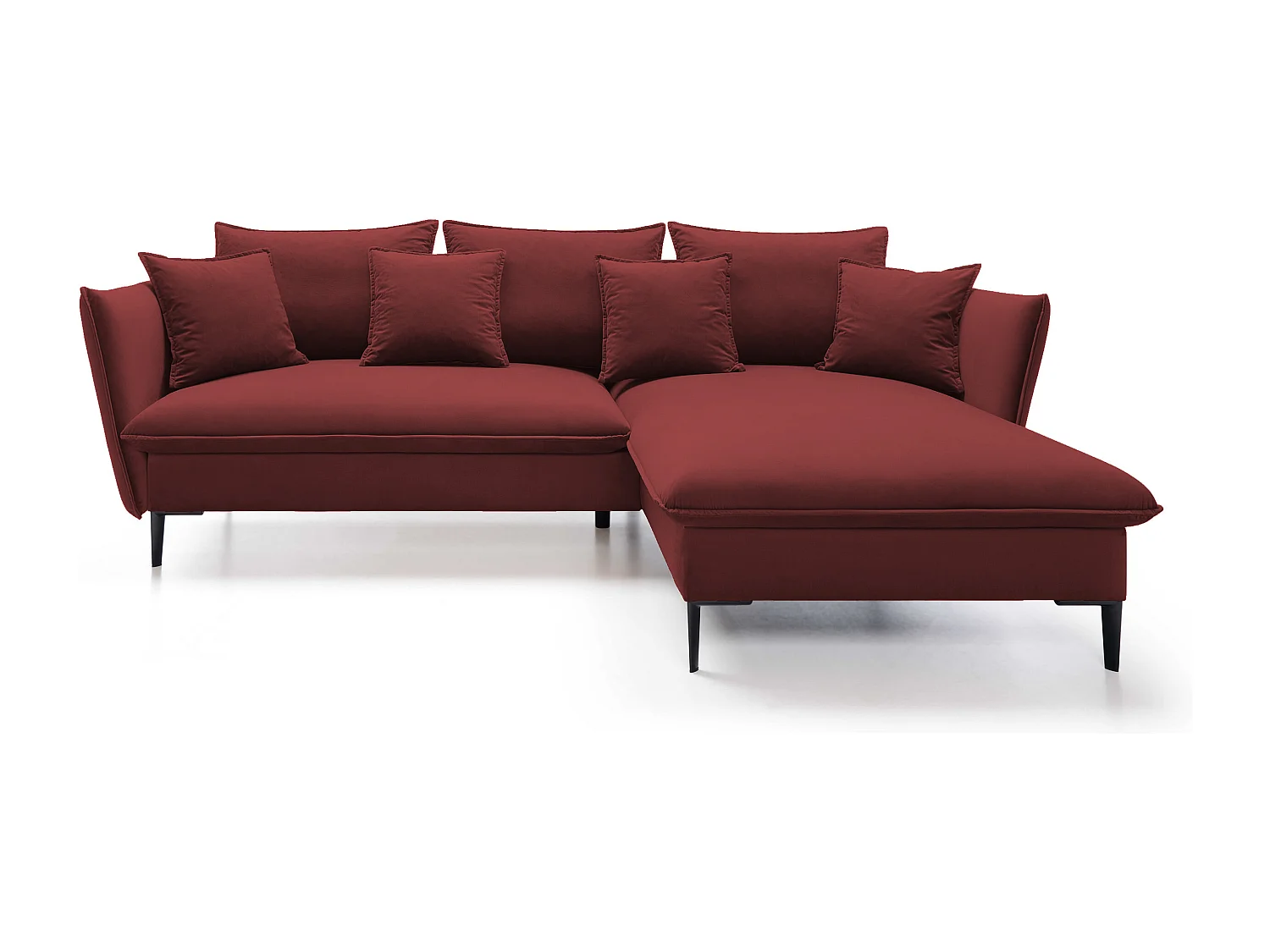 Canapé d'angle GLOSS convertible, ottomane & pieds dorés – canapé en velours style GLOSSour avec coussins déco, 258x167x91 cm, côté droit MENTHE