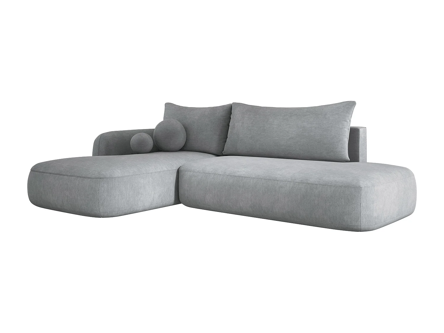 Narożnik BABU z funkcją spania – nowoczesna sofa do salonu, materiał CLOUD, 300x105x60 cm, lewa strona, Jasny Szary
