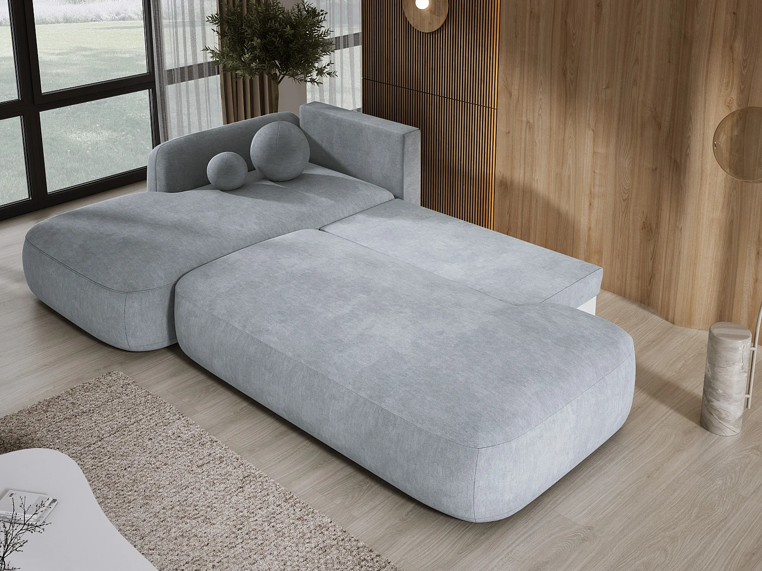Canapé d'angle BABU avec lit – Sofa convertible moderne CLOUD, 300x105x60cm, côté gauche, Gris clair