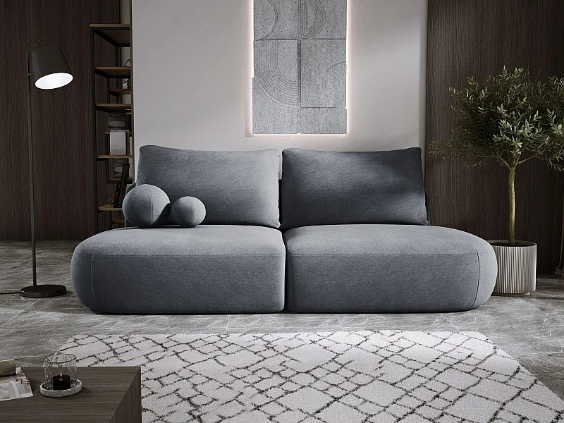 Schlafsofa Moderne  BABU mit Schlaffunktion – 3-Sitzer Sofa mit Bettkasten, DL-Automat, 2 Rückenkissen, 2 Zierkissen, 240x90x90 cm Grau