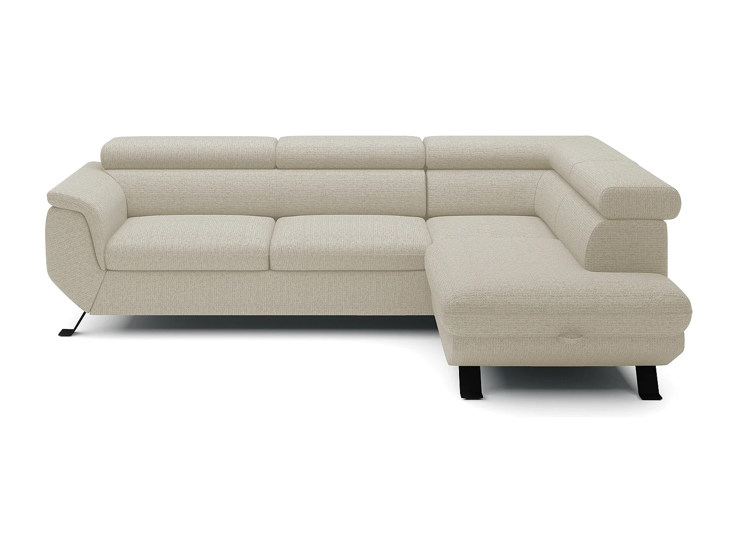 Canapé RAVEN L avec fonction de couchage, compartiment à literie, indépendant, rembourré avec têtières réglables 257x198x96 cm Côté droit Beige