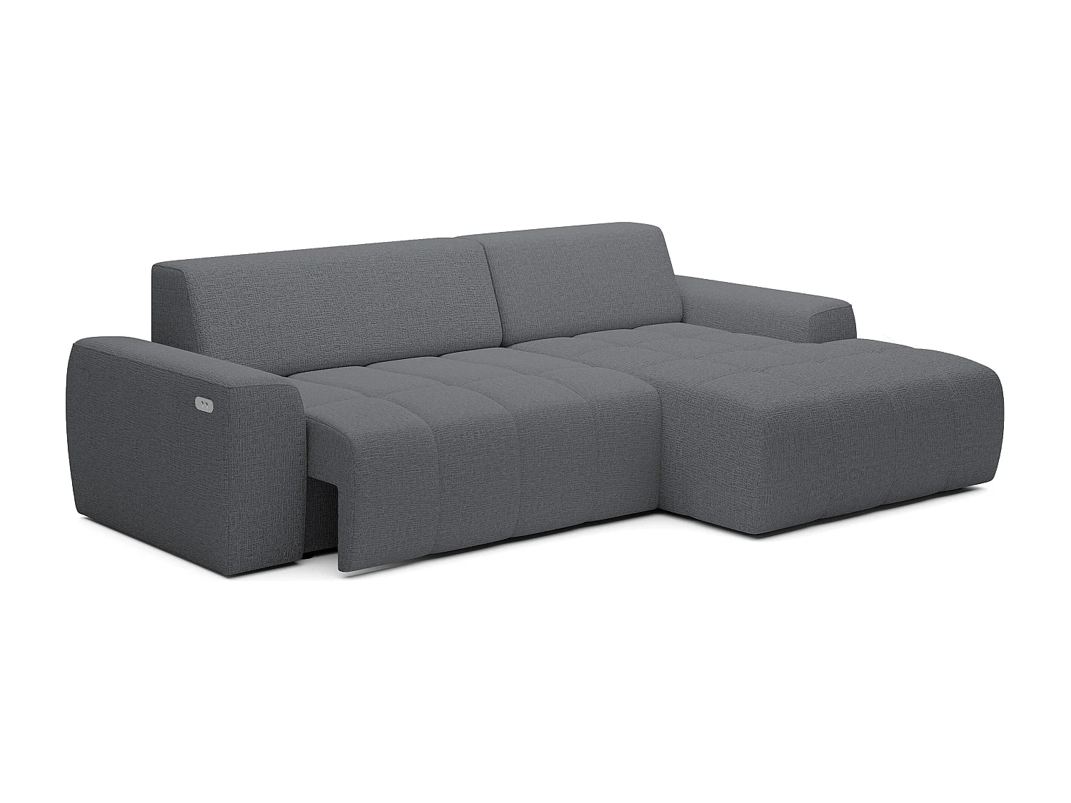 Canapé d'angle Savio indépendant, tissu Kansas résistant, dim. 265x172x81cm, couchage 206x92cm, côté droit, gris