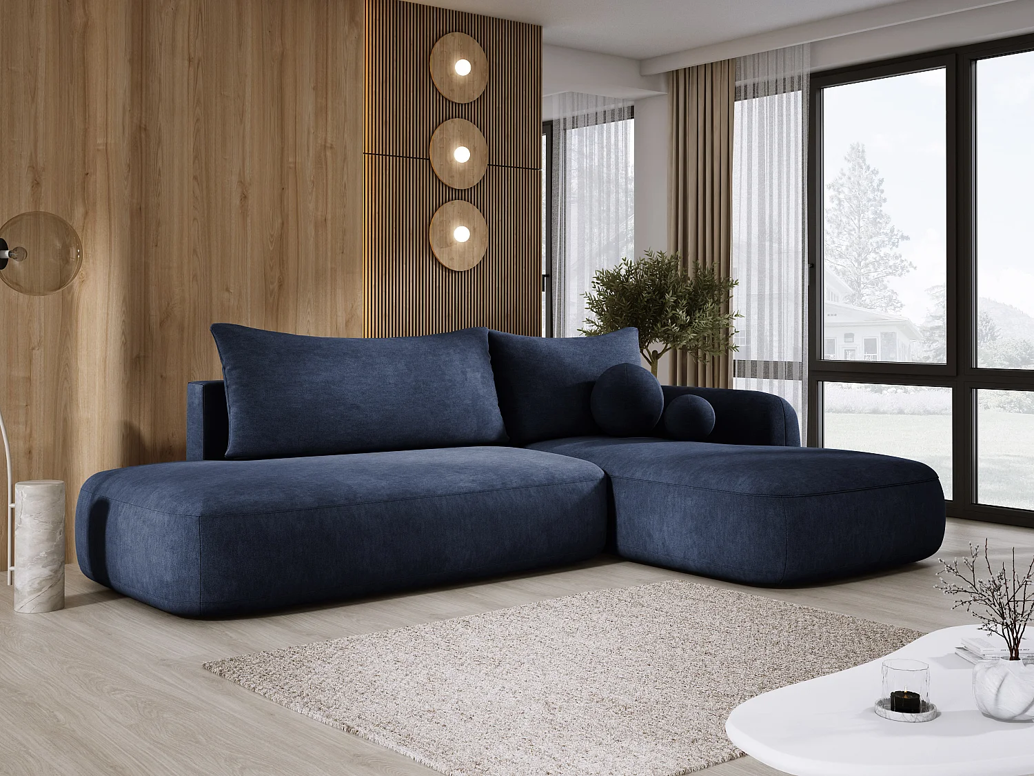 Ecksofa BABU Mit Bettfunktion – Moderne Polsterecke Für Wohnzimmer Funktionales Schlafsofa Im Stoff CLOUD, 300x105x60cm, Rechte Seite, Blau