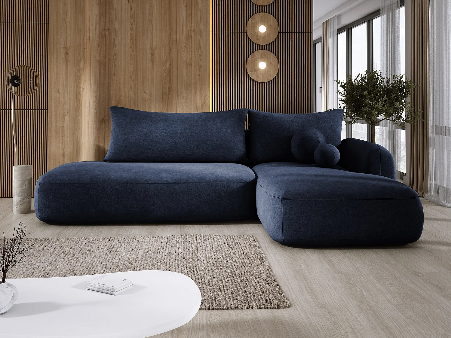 Ecksofa BABU Mit Bettfunktion – Moderne Polsterecke Für Wohnzimmer Funktionales Schlafsofa Im Stoff CLOUD, 300x105x60cm, Rechte Seite, Blau