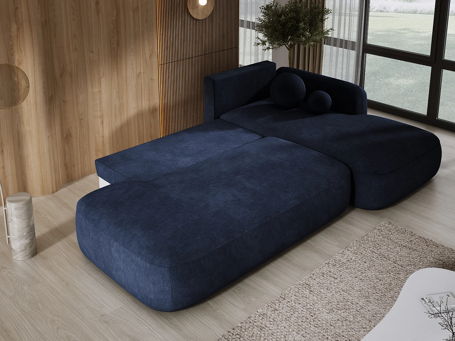 Ecksofa BABU Mit Bettfunktion – Moderne Polsterecke Für Wohnzimmer Funktionales Schlafsofa Im Stoff CLOUD, 300x105x60cm, Rechte Seite, Blau