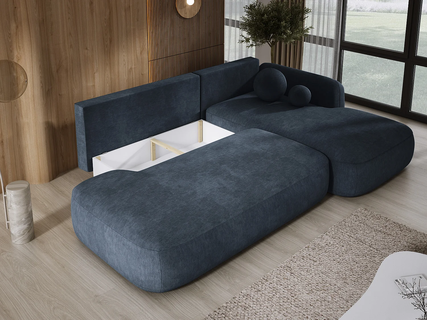 Ecksofa BABU Mit Bettfunktion – Moderne Polsterecke Für Wohnzimmer Funktionales Schlafsofa Im Stoff CLOUD, 300x105x60cm, Rechte Seite, Graphit