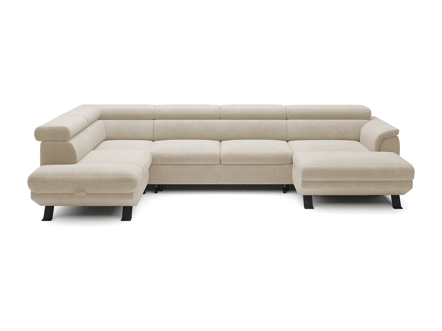 Canapé d'angle RAVEN XL convertible avec tiroir-lit, appuie-têtes réglables, coffre, 334x198x162cm, côté gauche Perle