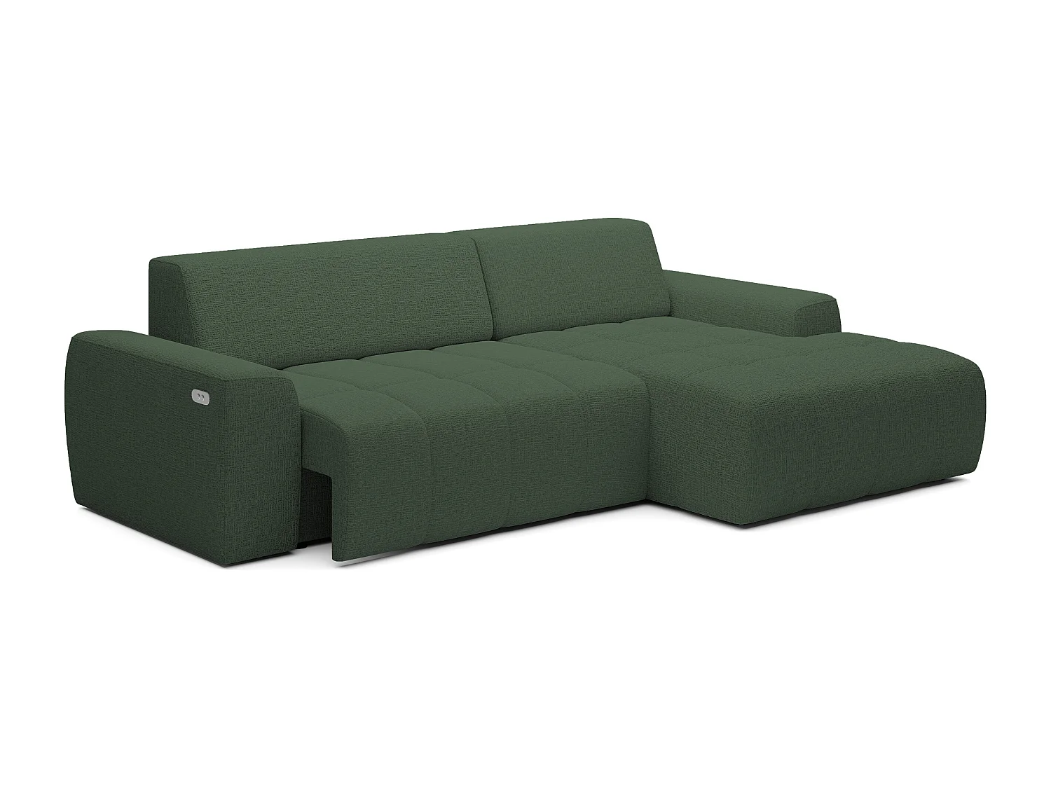 Canapé d'angle Savio indépendant, tissu Kansas résistant, dim. 265x172x81cm, couchage 206x92cm, côté droit, vert