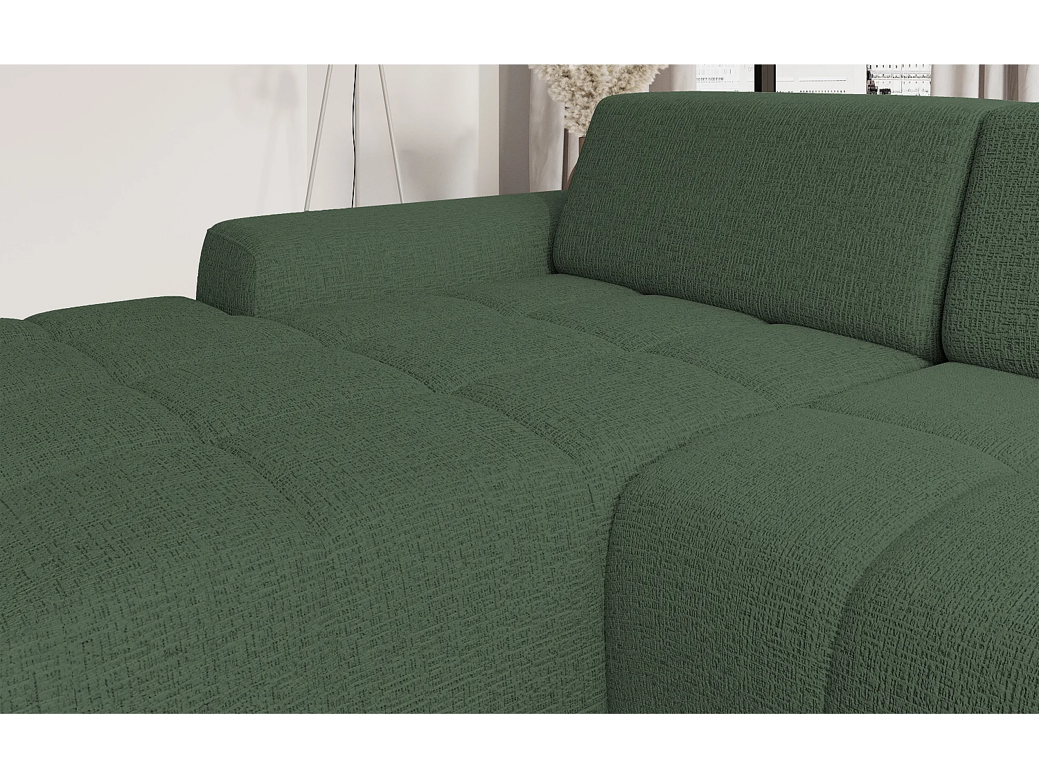 Canapé d'angle Savio indépendant, tissu Kansas résistant, dim. 265x172x81cm, couchage 206x92cm, côté droit, vert