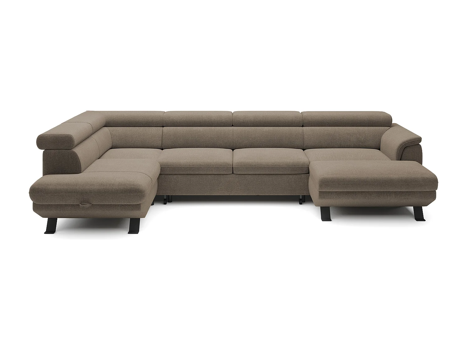 Canapé d'angle RAVEN XL convertible avec tiroir-lit, appuie-têtes réglables, coffre, 334x198x162cm, côté gauche Beige