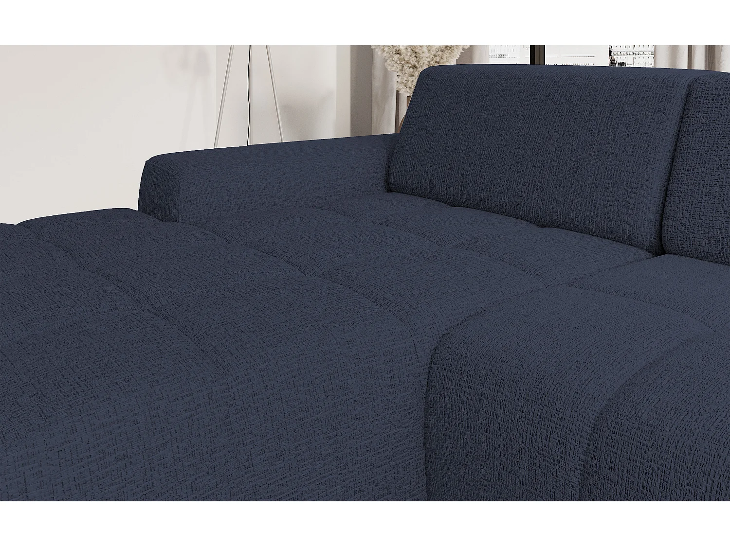 Canapé d'angle Savio indépendant, tissu Kansas résistant, dim. 265x172x81cm, couchage 206x92cm, côté gauche, bleu