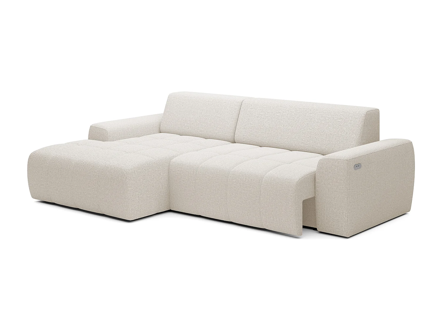 Ecksofa Savio Freistehend, Mit Abriebfestem Kansas-Stoff, Maße 265x172x81cm, Ausziehbare Sitzfläche 206x92cm, Linke Seite, Helles Beige