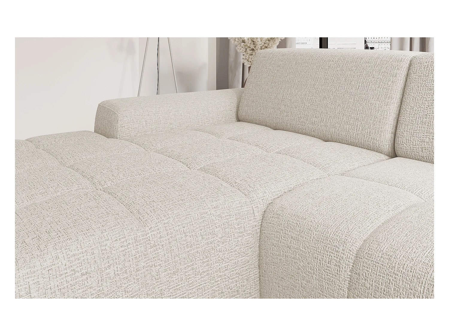 Ecksofa Savio Freistehend, Mit Abriebfestem Kansas-Stoff, Maße 265x172x81cm, Ausziehbare Sitzfläche 206x92cm, Linke Seite, Helles Beige