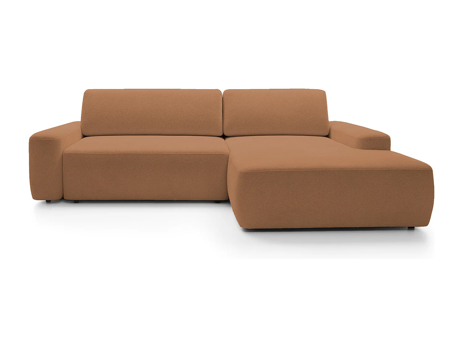 Canapé d’angle BOULI 4 places Raven, couchage 130x210cm, coffre, 264x162x82cm, droite orange