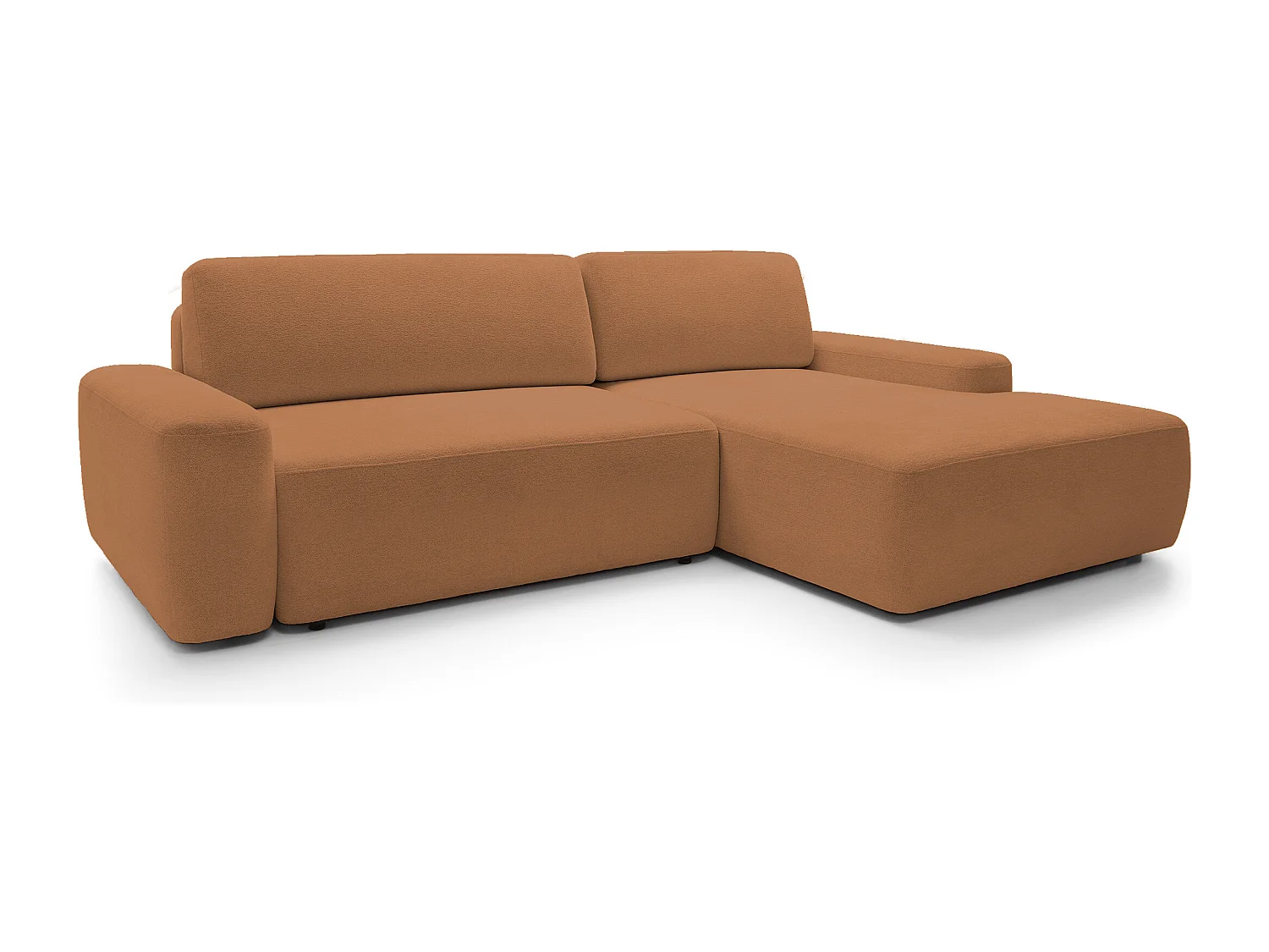Canapé d’angle BOULI 4 places Raven, couchage 130x210cm, coffre, 264x162x82cm, droite orange
