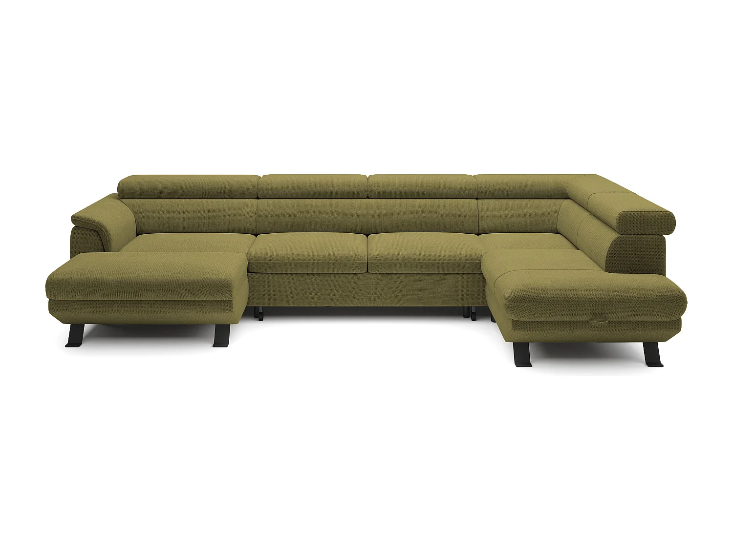 Canapé d'angle RAVEN XL convertible avec tiroir-lit, appuie-têtes réglables, coffre, 334x198x162cm, côté droit Moutarde