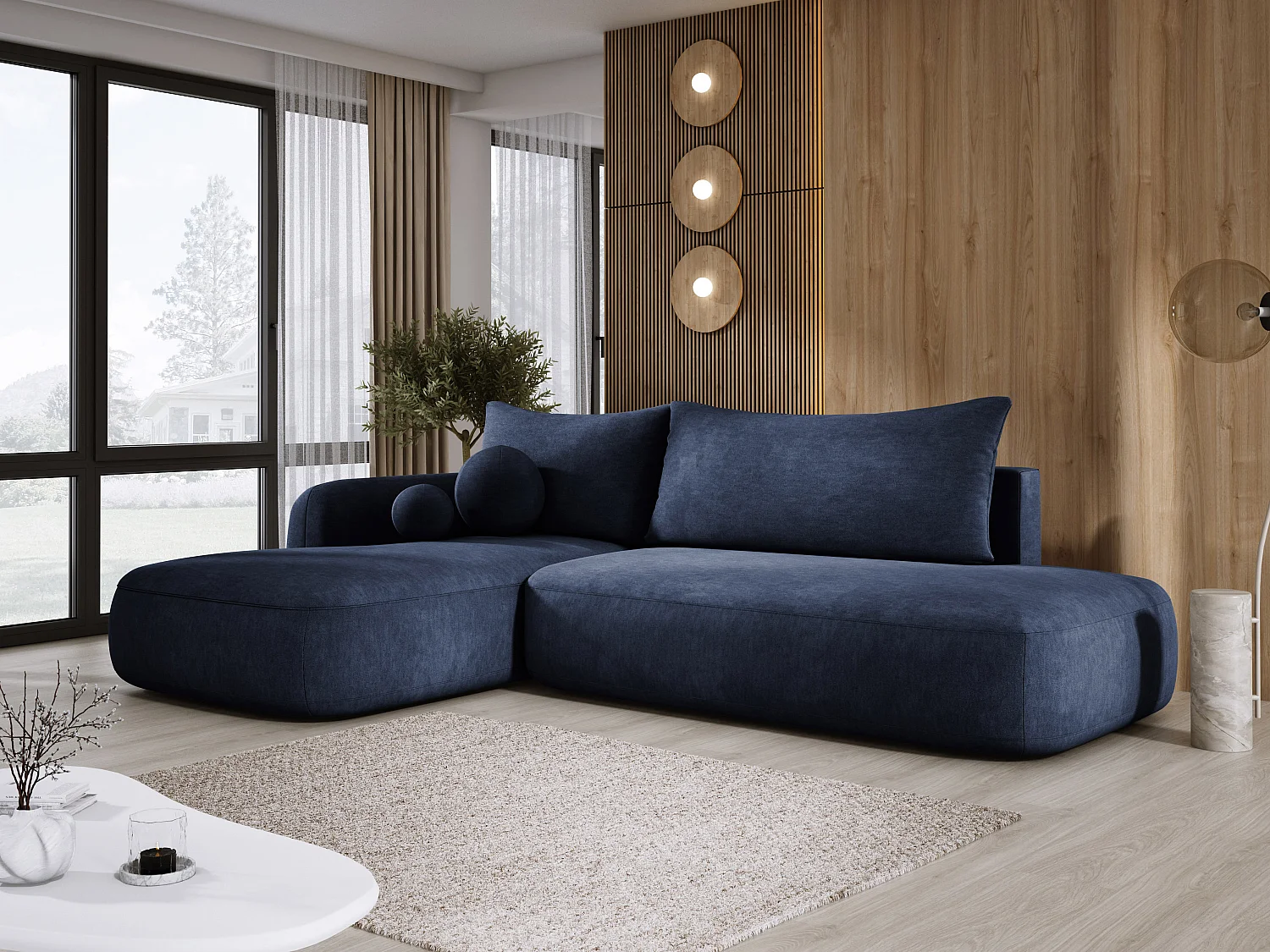 Ecksofa BABU Mit Bettfunktion – Moderne Polsterecke Für Wohnzimmer Funktionales Schlafsofa Im Stoff CLOUD, 300x105x60cm, Linke Seite, Blau
