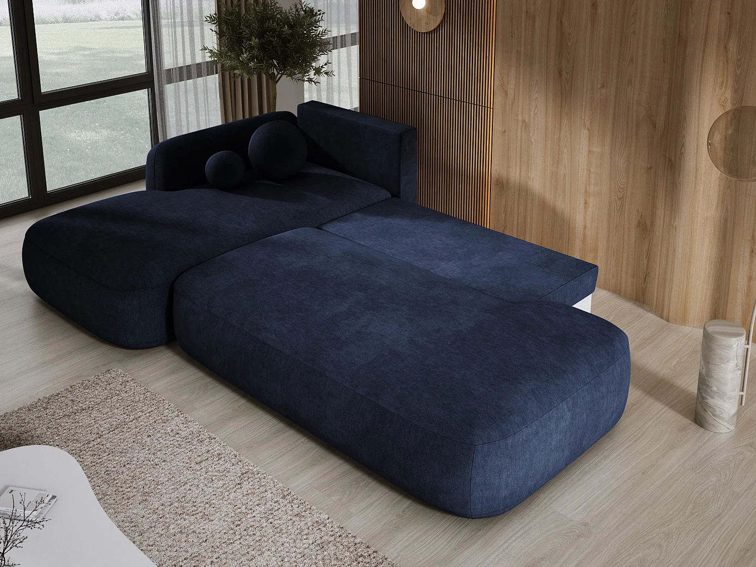 Ecksofa BABU Mit Bettfunktion – Moderne Polsterecke Für Wohnzimmer Funktionales Schlafsofa Im Stoff CLOUD, 300x105x60cm, Linke Seite, Blau