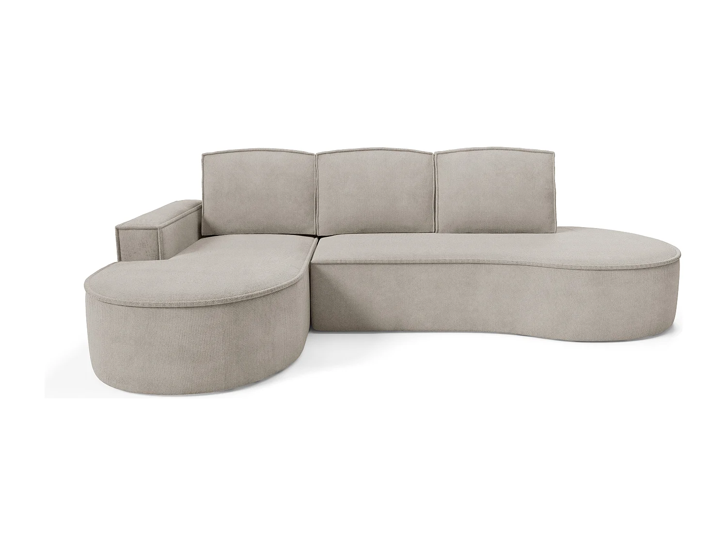 Ecksofa MOLLY mit Schlaffunktion – Halbrund, freistehend, Liegefläche 140x207 cm, 3 Kissen, Abriamo-Stoff, 277x157x88 cm, Links Esche