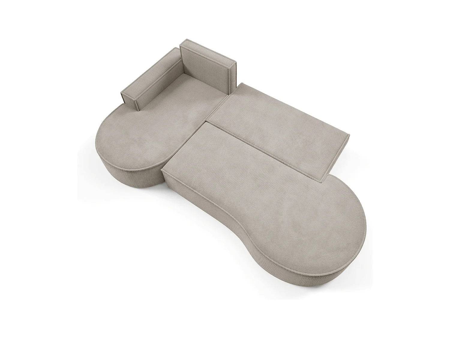 Canapé d'angle MOLLY avec couchage - Design arrondi, autoportant, 140x207 cm, 3 coussins, tissu Abriamo, 277x157x88 cm, côté gauche frêne