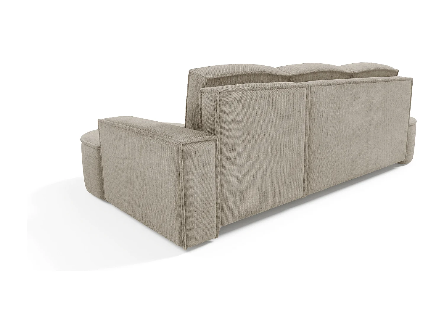 Canapé d'angle MOLLY avec couchage - Design arrondi, autoportant, 140x207 cm, 3 coussins, tissu Abriamo, 277x157x88 cm, côté gauche frêne