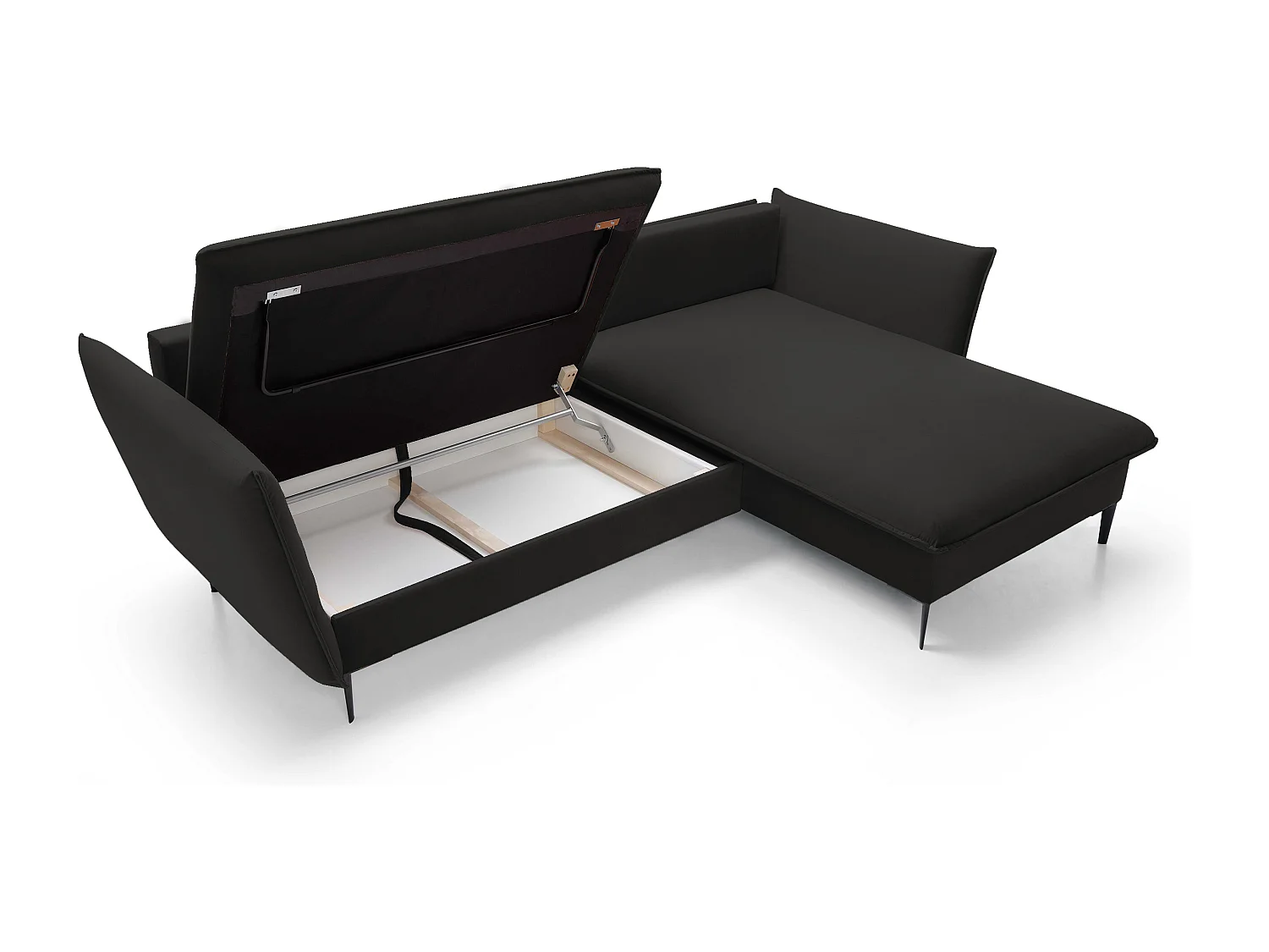 Canapé d'angle GLOSS convertible, ottomane & pieds dorés – canapé en velours style GLOSSour avec coussins déco, 258x167x91 cm, côté droit BEIGE