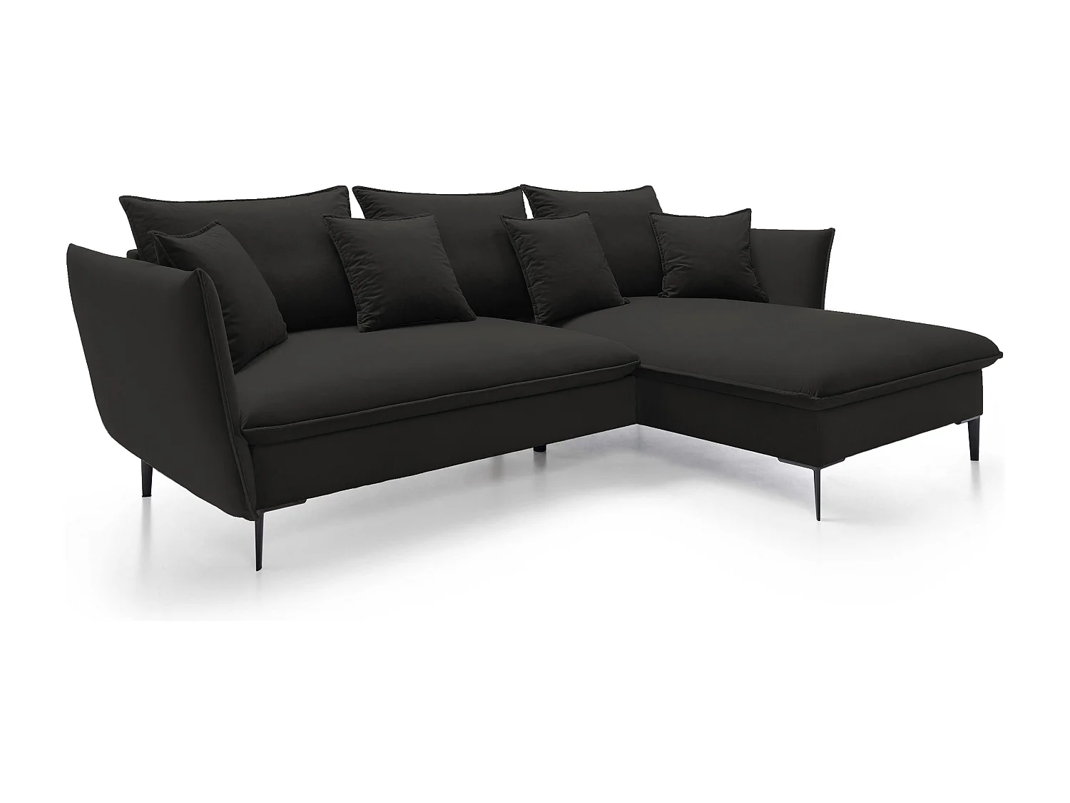 Canapé d'angle GLOSS convertible, ottomane & pieds dorés – canapé en velours style GLOSSour avec coussins déco, 258x167x91 cm, côté droit BEIGE