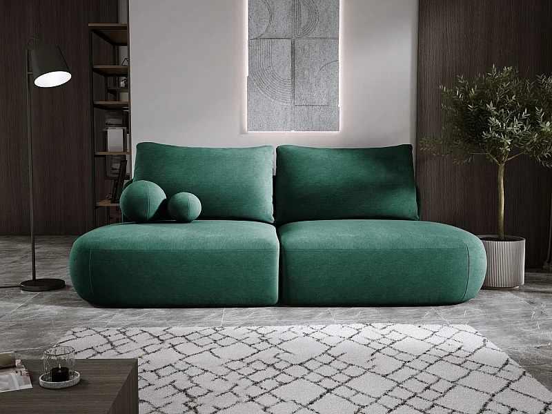 Schlafsofa Moderne  BABU mit Schlaffunktion – 3-Sitzer Sofa mit Bettkasten, DL-Automat, 2 Rückenkissen, 2 Zierkissen, 240x90x90 cm Grün