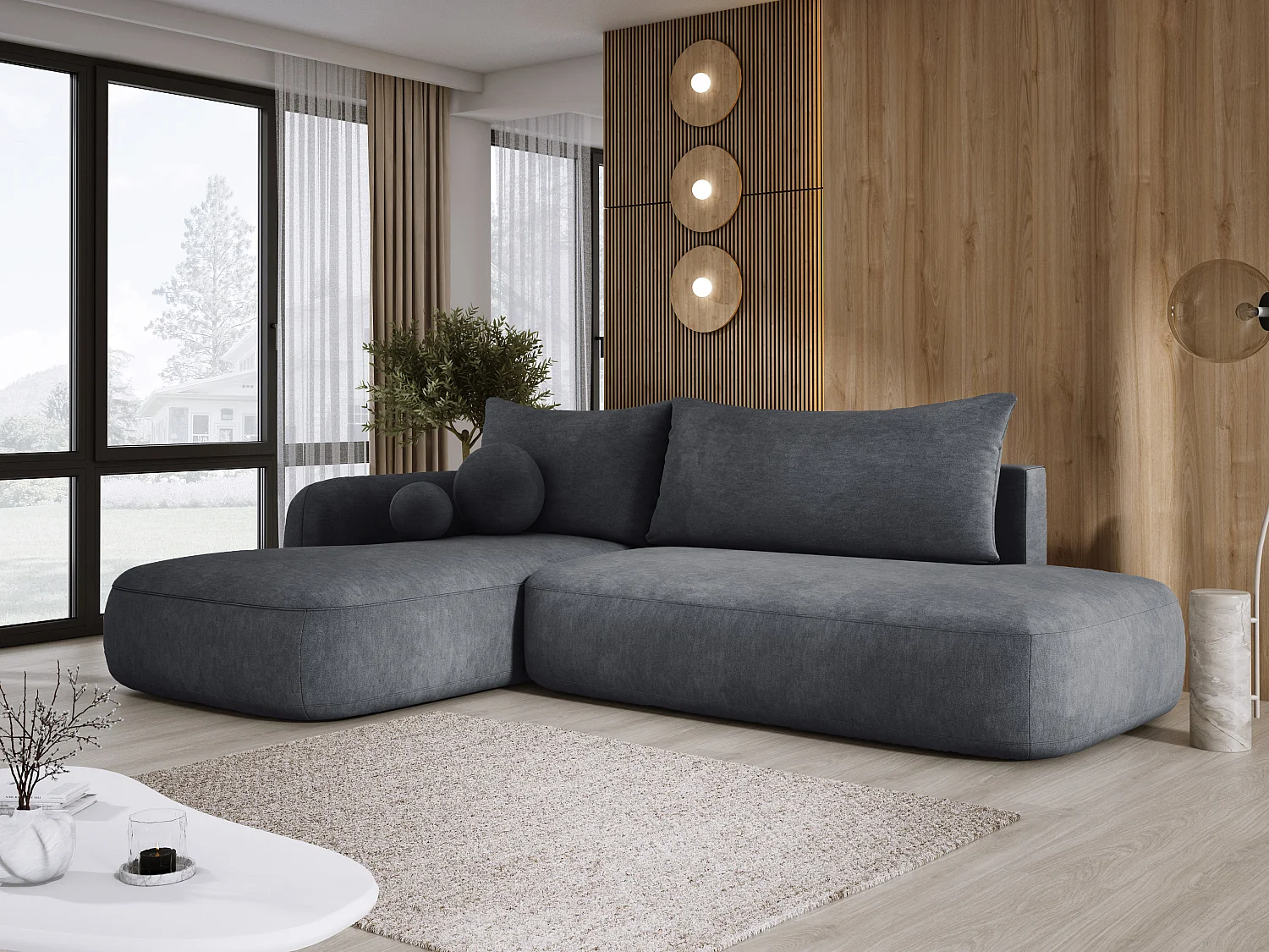 Canapé d'angle BABU avec lit – Sofa convertible moderne CLOUD, 300x105x60cm, côté gauche, Gris