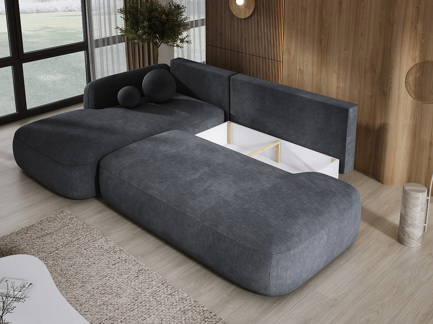 Canapé d'angle BABU avec lit – Sofa convertible moderne CLOUD, 300x105x60cm, côté gauche, Gris