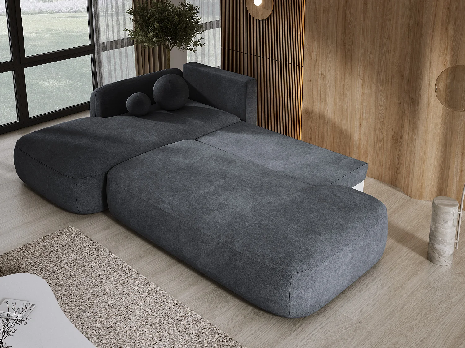 Canapé d'angle BABU avec lit – Sofa convertible moderne CLOUD, 300x105x60cm, côté gauche, Gris