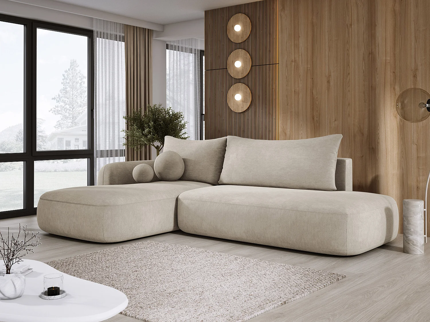 Ecksofa BABU Mit Bettfunktion – Moderne Polsterecke Für Wohnzimmer Funktionales Schlafsofa Im Stoff CLOUD, 300x105x60cm, Linke Seite, Beige