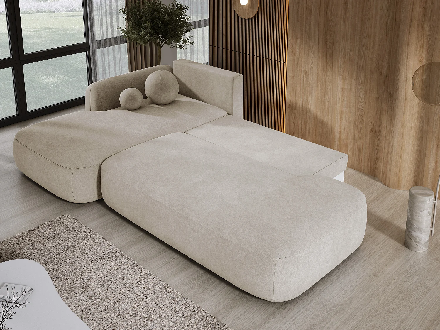 Ecksofa BABU Mit Bettfunktion – Moderne Polsterecke Für Wohnzimmer Funktionales Schlafsofa Im Stoff CLOUD, 300x105x60cm, Linke Seite, Beige